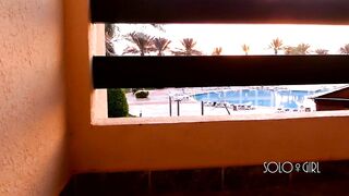 Innocent Girl Play Pussy in Public on the Hotel Balcony, Teen Masturbation