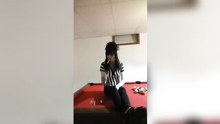 Smoking Jewels, on the Pool Table Wearing Ref Outfit