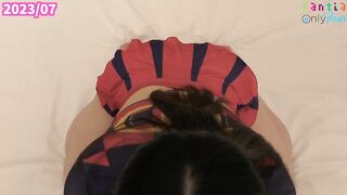 [POV] Busty cheerleader blowjob with full view of ass [ASMR] Japanese Hentai amateur uniform