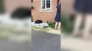 Stepmom delivers a parcel wearing no panties under her miniskirt