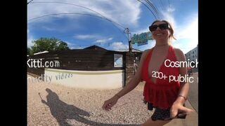 360º VR | Busty girlfriend flashes pussy and tits in bar