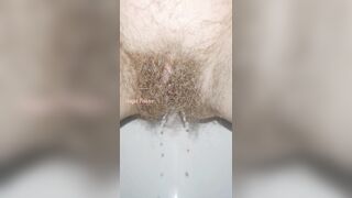 Sensual Slow Motion Piss by Mega Hairy Pussy Up Close