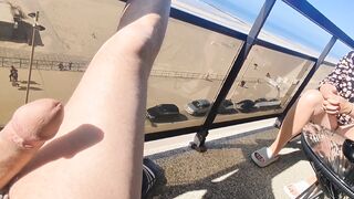 Real couple,real wife exhibition big tits and cock on balcony. Public blowjob before fucking