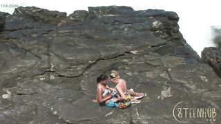 Two Lesbians Fingering Each Other on the Beach